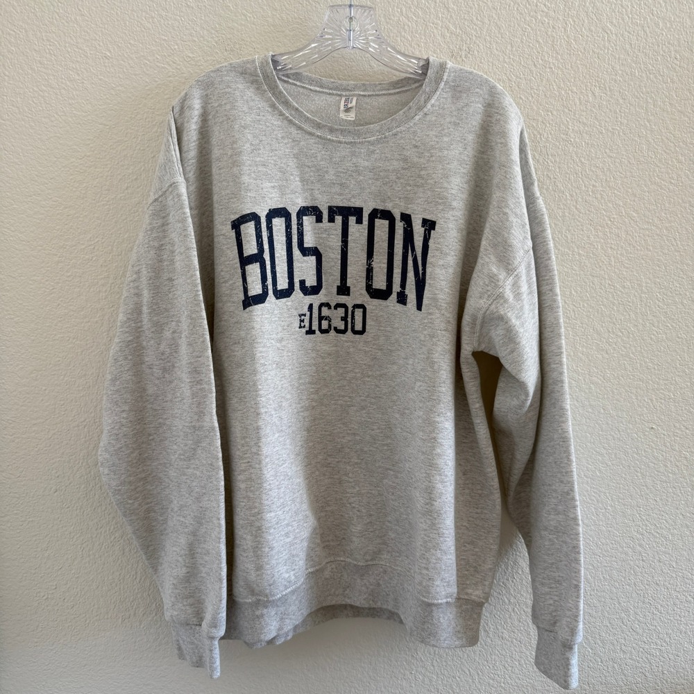 Boston Est 1630 Graphic Crew Neck Sweatshirt Heather Gray XL